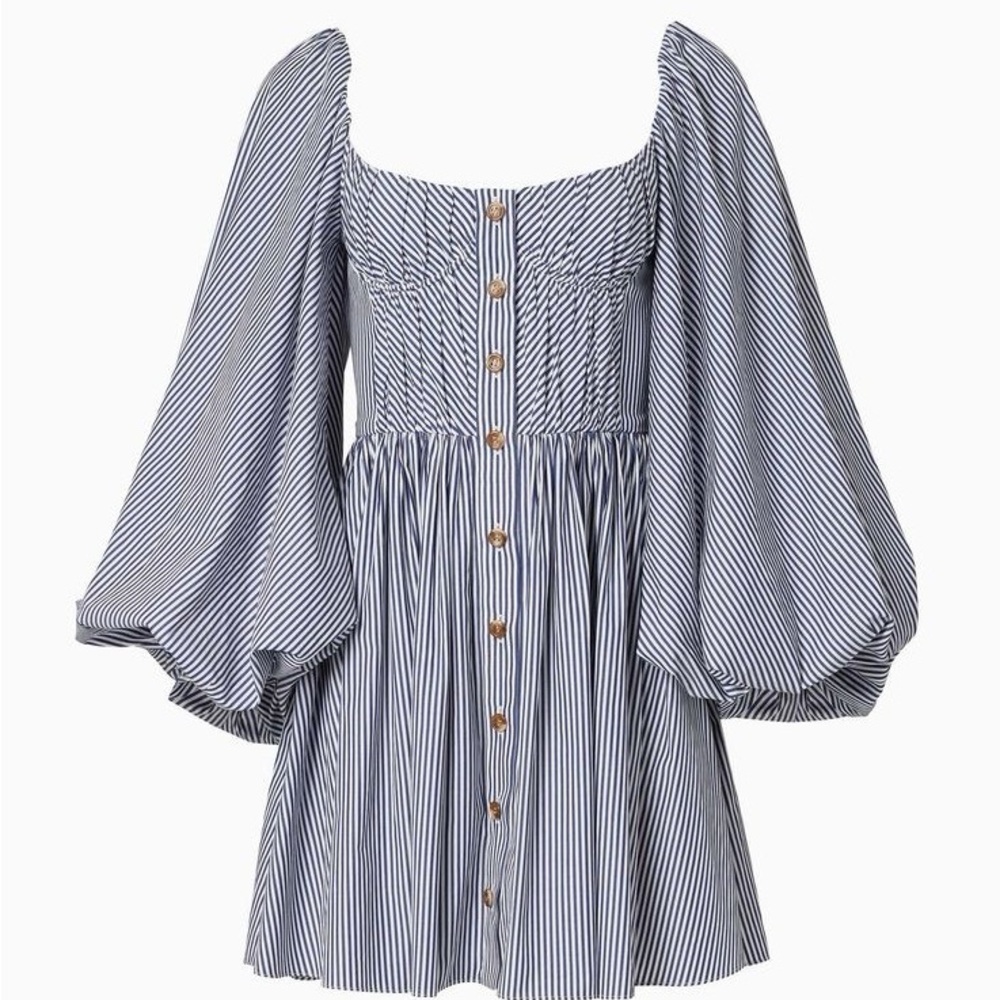 Carolina Herrera Resort ‘23 Blue Striped Mini Dress US 12 Orig MSRP $2000